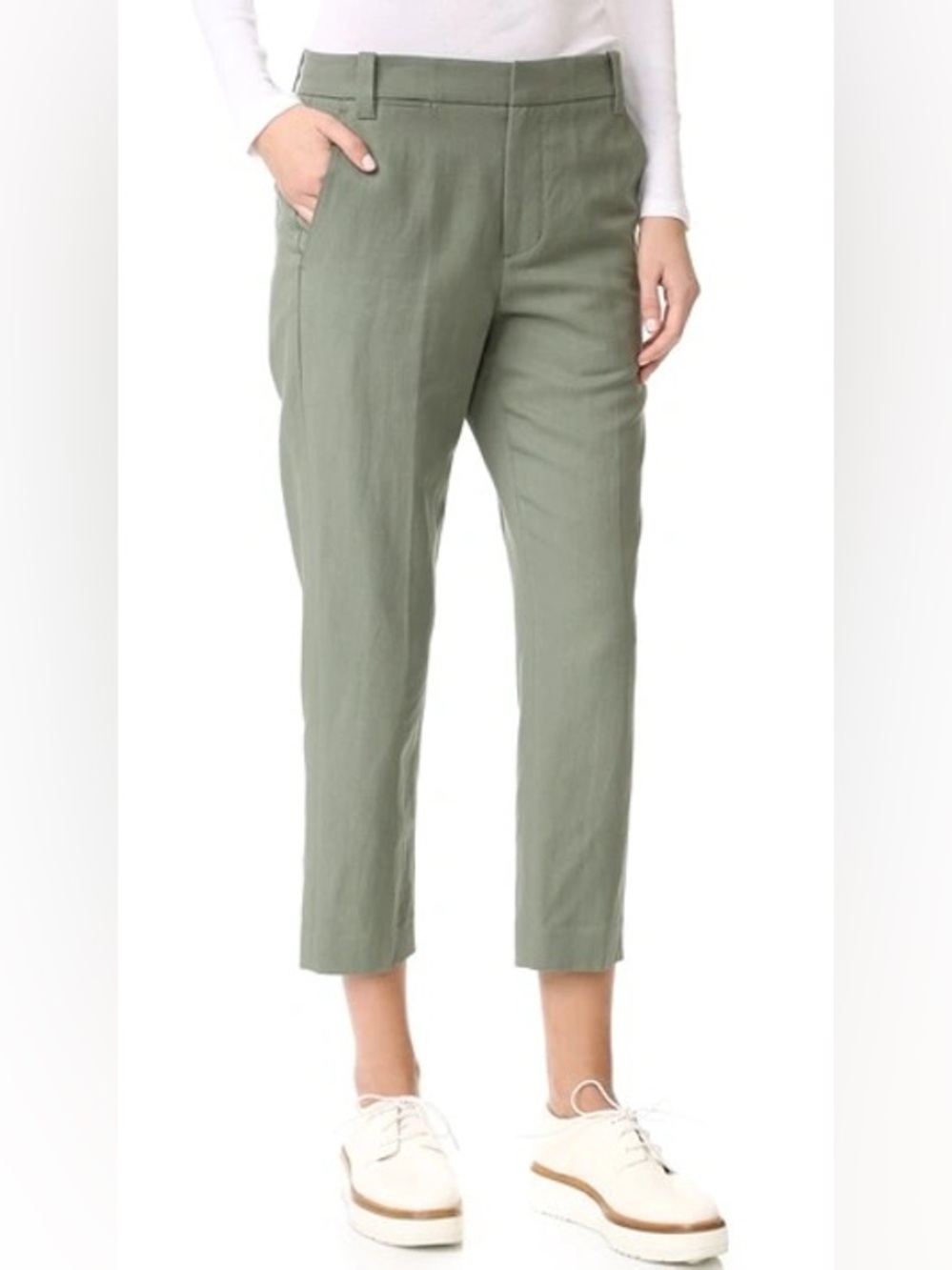 Vince Coin Pocket Cropped Trouser Pants Size 6 Olive Green